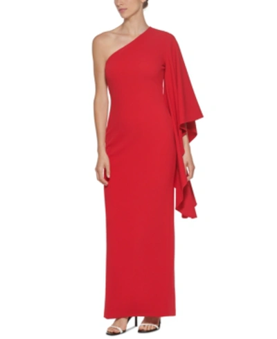 Shoulder Calvin Klein Red Long Dress Cocktail Dress Calvin Klein