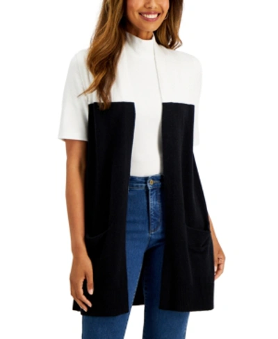 Karen Scott Plus Size Colorblocked Duster Vest, Created For Macy's In Black Combo
