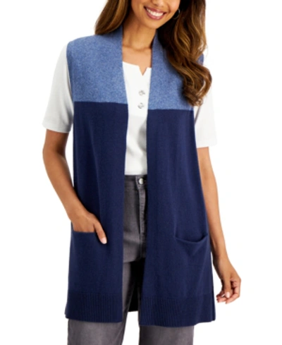 Karen Scott Plus Size Colorblocked Duster Vest, Created For Macy's In Blue Combo