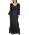 ADRIANNA PAPELL ADRAINNA PAPELL METALLIC BURNOUT V-NECK GOWN