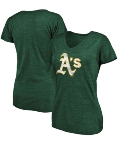 Fanatics Women's Plus Size Heathered Green Oakland Athletics Core Weathered Tri-blend V-neck T-shirt In Heather Green