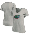 Fanatics Women's Heathered Gray Florida Gators Primary Logo V-neck T-shirt In Heather Gray