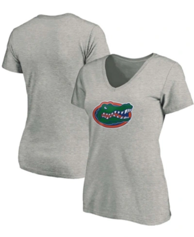 Fanatics Women's Heathered Gray Florida Gators Primary Logo V-neck T-shirt In Heather Gray