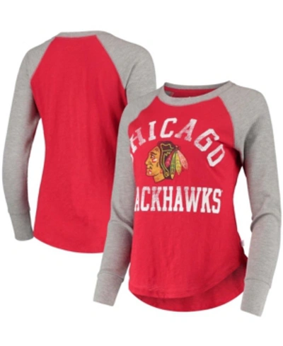 Touché Women's Red, Heathered Gray Chicago Blackhawks Waffle Raglan Long Sleeve T-shirt