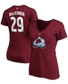 FANATICS WOMEN'S NATHAN MACKINNON BURGUNDY COLORADO AVALANCHE TEAM AUTHENTIC STACK NAME AND NUMBER V-NECK T-S