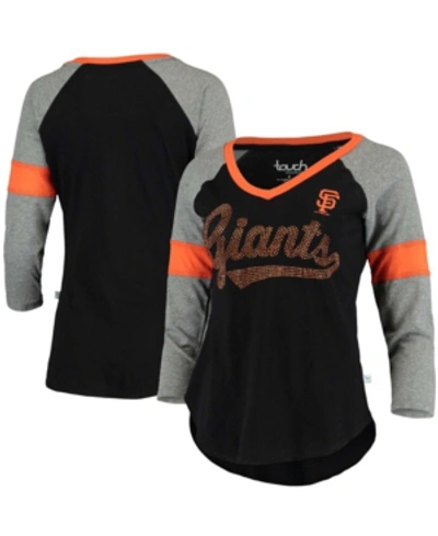 Touché Women's Black, Gray San Francisco Giants Fan For Life Raglan V-neck 3/4 Sleeve T-shirt
