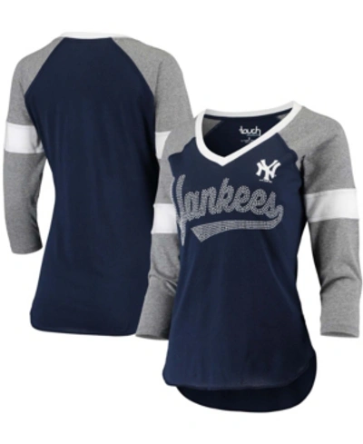 Touché Women's Navy, Gray New York Yankees Fan For Life Raglan V-neck 3/4 Sleeve T-shirt