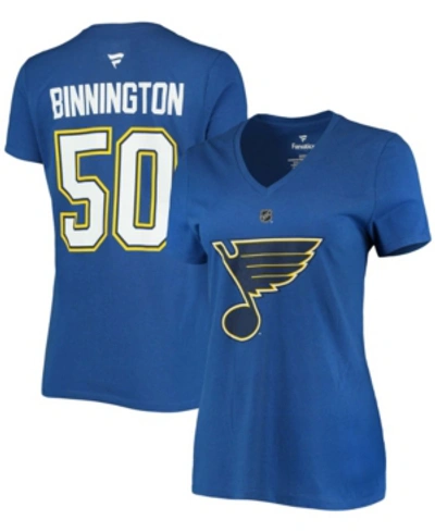 Fanatics Women's Jordan Binnington Blue St. Louis Blues Team Authentic Stack Name And Number V-neck T-shirt
