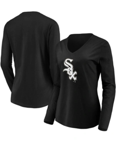 FANATICS WOMEN'S BLACK CHICAGO WHITE SOX OFFICIAL LOGO LONG SLEEVE V-NECK T-SHIRT