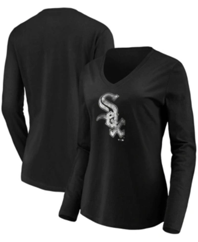 FANATICS WOMEN'S BLACK CHICAGO WHITE SOX CORE TEAM LONG SLEEVE V-NECK T-SHIRT