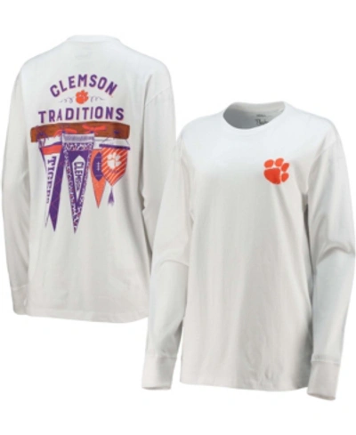 Pressbox Women's White Clemson Tigers Traditions Pennant Long Sleeve T-shirt