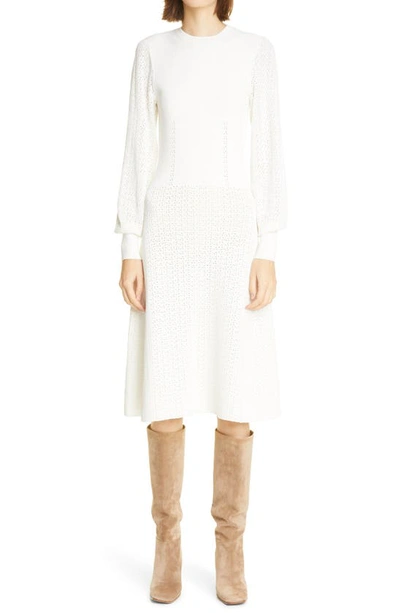 Victoria Beckham Pleated Long Sleeve Midi Dress In White