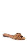 Saint Laurent Bianca Knotted Floral-print Suede Slides In Beige Multicolor