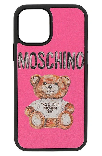 Moschino Painted Teddy Bear Iphone 12 & 12 Pro Case In Fuchsia