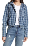 Hidden Jeans Light Wash Plaid Crop Hoodie In Lt Wash