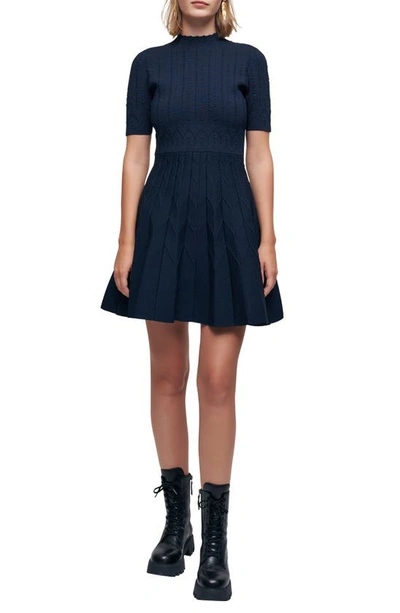Maje Womens Bleus Reciera Geometric-jacquard Stretch-knit Mini Dress 12 In Navy