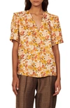 Sandro Womens Naturels Flower Printed Silk Top 8 In Ecru