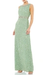 Mac Duggal Sequin Embellished Full Length Column Gown In Mint
