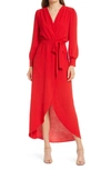 Fraiche By J Long Sleeve Faux Wrap Dress In Red