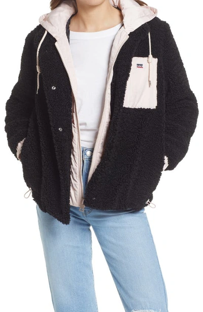 Levi's High Pile Fleece Hooded Zip Jacket In Black