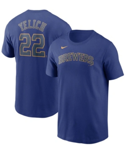 NIKE MEN'S CHRISTIAN YELICH ROYAL MILWAUKEE BREWERS NAME NUMBER T-SHIRT