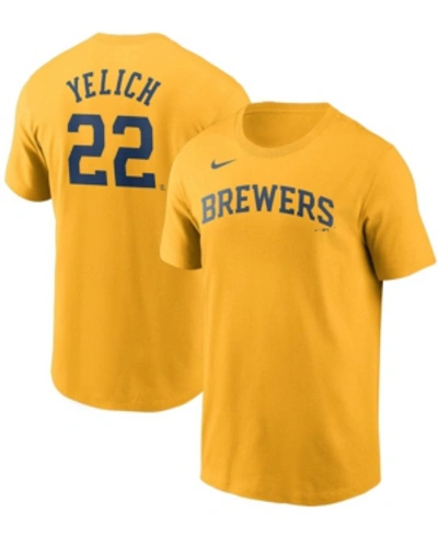 NIKE MEN'S CHRISTIAN YELICH GOLD MILWAUKEE BREWERS NAME NUMBER T-SHIRT