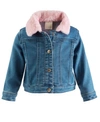 FIRST IMPRESSIONS BABY GIRLS DENIM JACKET WITH FAUX-FUR COLLAR, CREATED FOR MACY'S