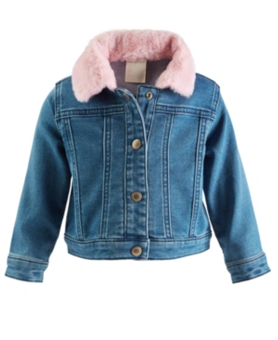 First Impressions Kids' Baby Girls Denim Jacket With Faux-fur Collar, Created For Macy's In Authentic Wash