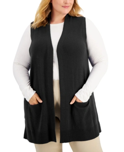 Karen Scott Plus Size Solid Duster Vest, Created For Macy's In Deep Black