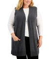 KAREN SCOTT PLUS SIZE SOLID DUSTER VEST, CREATED FOR MACY'S