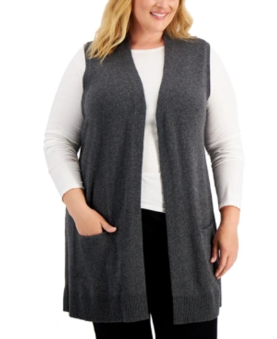 Karen Scott Plus Size Solid Duster Vest, Created For Macy's In Charcoal Heather