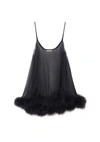 Gilda & Pearl Diana Silk And Marabou Feather Babydoll In Black