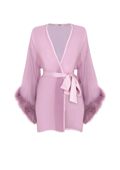 Gilda & Pearl Diana Silk And Marabou Feather Robe In  Boudoir Rose