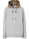 Burberry Vintage Check Contrast Panel Hoodie In Grey