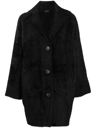 Pinko Textured Single-breasted Coat In Black