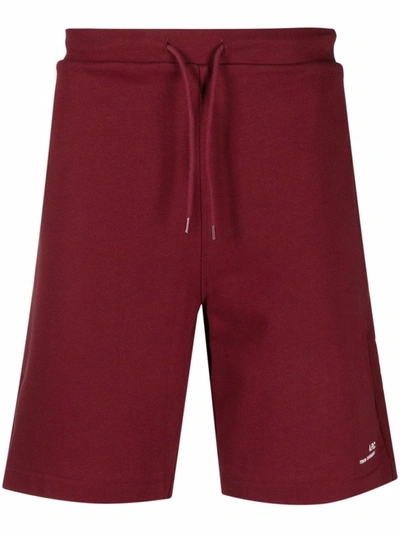 Apc Logo Detail Cotton Shorts In Dark Red