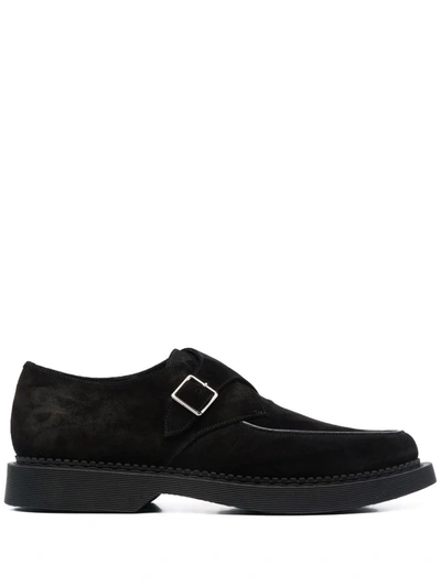 Saint Laurent Buckle-fastening Almond-toe Loafers In Black