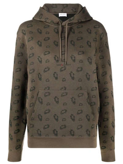 Saint Laurent Logo-print Long-sleeve Hoodie In Brown