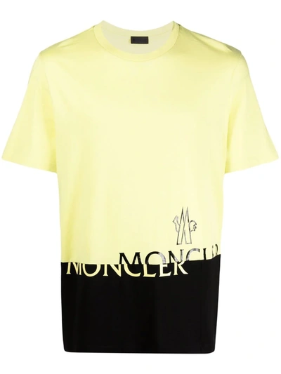 Moncler Logo-print Colour-block Cotton-jersey T-shirt In Light Yellow