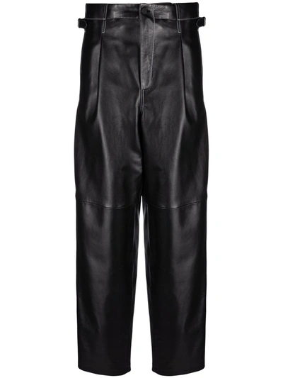 The Mannei Shobak Wide-leg Leather Trousers In Black