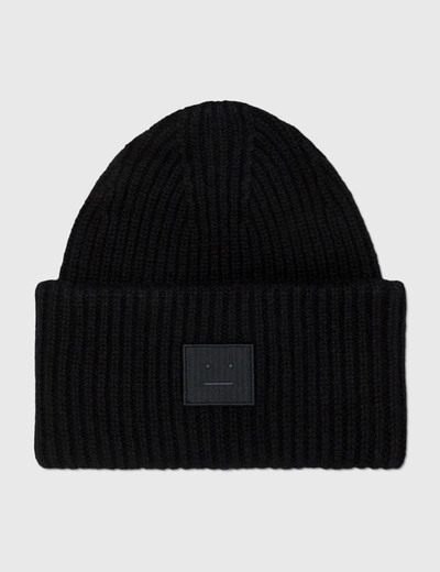 Acne Studios Kansy Face Patch Wool-blend Beanie Hat In Black