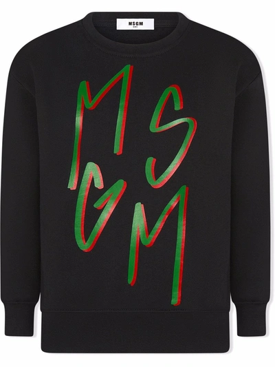 Msgm Kids' Logo-print Long-sleeve Sweatshirt In Black