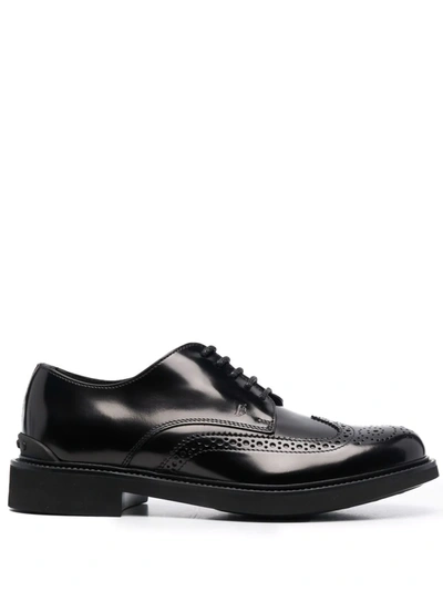 Tod's Polished Leather Full Brogues In 黑色