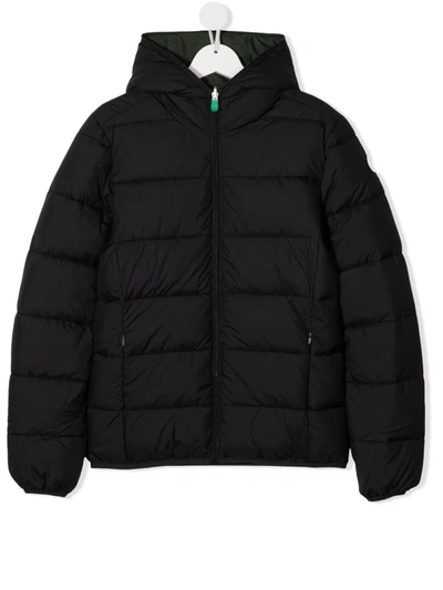 Save The Duck Teen Reversible Hooded Coat In 黑色