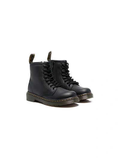 Dr. Martens' Kids' Lace-up Leather Boots In 黑色