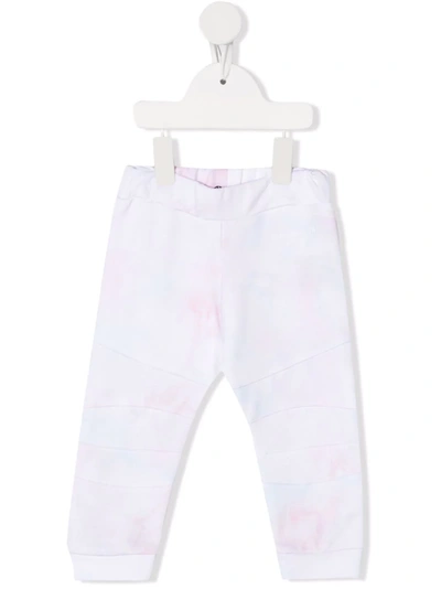 Balmain Babies' Tie-dye Logo Embossed Trousers In 白色
