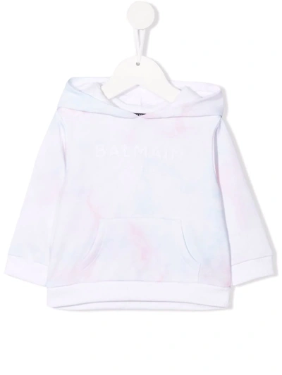 Balmain Babies' T-shirt With Tie Dye Pattern In Bianco-multicolor