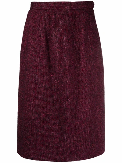 Pre-owned Saint Laurent 1980s Straight-cut Knee-length Skirt In 红色