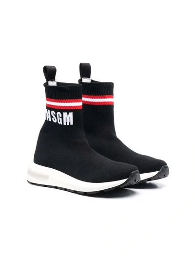 Msgm Teen Logo-print Sock Trainers In Black