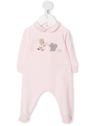 Il Gufo Logo-print Stretch-cotton Babysuit In 粉色